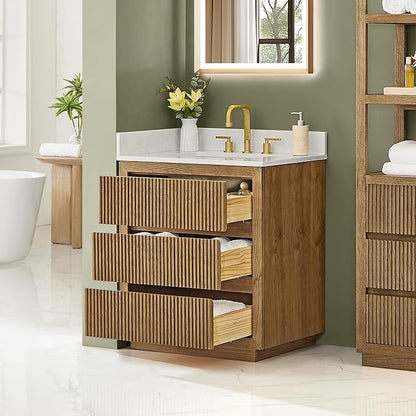 ALTAIR Bathroom Vanity 30 Inch with Sink Mordern Freestanding Single Vanities Brown Large Storge Cabinet with Backsplash Sidesplash Ceramic Countertop Pre-Assembled Bath Fixtures