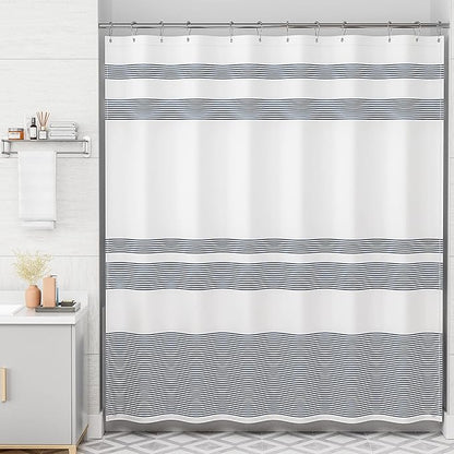 AmazerBath Striped Blue Shower Curtain, Cute Blue Stripe Bathroom Shower Curtain with 12 Shower Curtain Hooks, Rustic Fabric Blue and White, 72x72 Inches