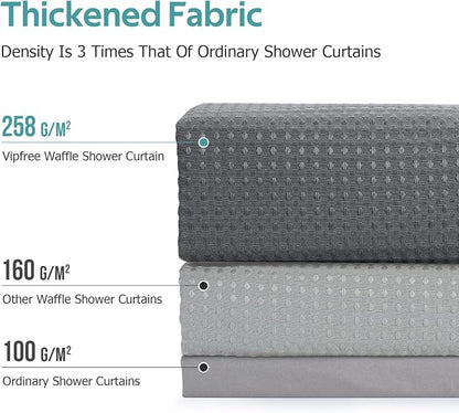 3 in 1 Shower Curtain Set, Waffle Shower Curtain and Liner Set with 12 Double Sided Shower Curtain Hooks, 258GSM Luxury Weighted Cloth Shower Curtains for Bathroom,72 W x 72 H,Graphite Gray