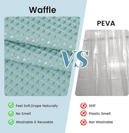 SORTTO No Hook Shower Curtain with Snap in Liner Set Waffle Shower Curtain for Bathroom Hotel Style Fabric Waterproof Inner Liner，71" W x 74" H, Teal