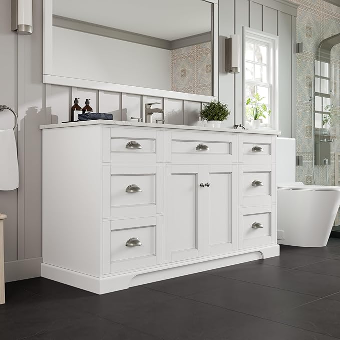 Eviva Epic 60 in. SS White Bathroom Vanity with White Carrara Quartz Countertop