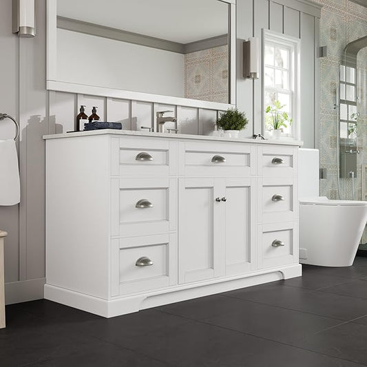 Eviva Epic 60 in. SS White Bathroom Vanity with White Carrara Quartz Countertop