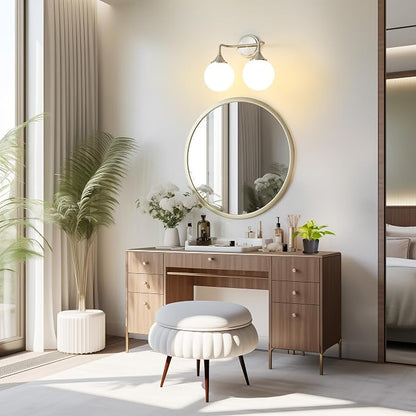 Brushed Nickel Bathroom Light Fixtures Over Mirror Vanity 2-Light | Mid Century Modern Brushed Nicke Wall Sconce with Milky White Glass Ball Shades for for Bathroom Dressing Table Bedroom