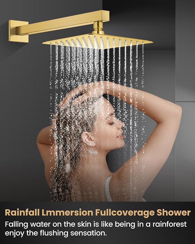 Airuida 8 Inch Brushed Gold Shower Faucet Set,Shower Valve Kit | Rainfall Shower Head and Handle Set,Female Thread Rough-in Valve Shower Kit,Single Function Shower System