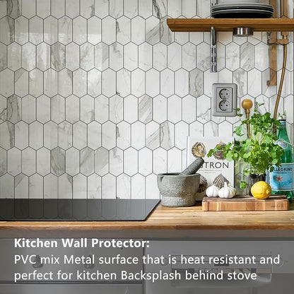 Vamos Tile Long Hexagon Peel and Stick Backsplash Tile - 10 Sheets Stick on Backsplash for Kitchen and Bathroom 12.4 x 12 Inch Glossy Carrara White PVC Self Adhesive Mosaic Wall Tiles