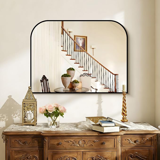 COFENY Bathroom Mirror, 32x24 inch Black Rectangle Wall Mounted Mirror with Thin Frame, Bathroom Vanity Mirrors for Over Sink, Entryway, Living Room, Bedroom