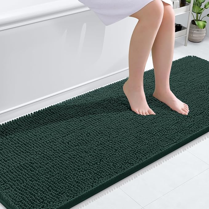 OLANLY Bathroom Runner Rugs 70x24, Extra Soft Absorbent Chenille Bath Rugs | Blackish Green, Quick-Drying Rubber Backing, Machine Washable Long Bath Mat for Bathroom Floor, Tub and Shower, Home Decor
