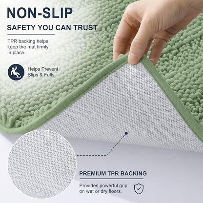 Smiry Thick Chenille Large Bathroom Runner Rugs 59x35, Bath Mat, Sage Green | Quick‑Dry & Machine Washable, Non‑Slip Bath Carpet, Soft Striped Bath Rugs for Tub & Shower, Modern Home Decor Accessories
