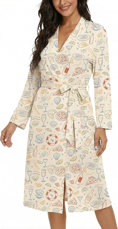 VINTATRE Women Kimono Robes Long Knit Bathrobe Lightweight Soft Knit Sleepwear V-neck Casual Ladies Loungewear