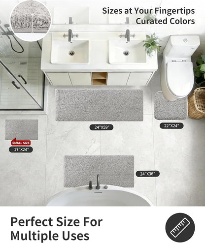 ILANGO Grey Bathroom Rugs 24" × 17" Small Non Slip & Super Absorbent Extra Thick Soft, Washable Bath Mat for Floor, Microfiber Plush Shaggy Bath Rug with Rubber for Bathtub Shower Room Sink
