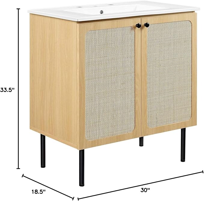 Modway EEI-6695-OAK-WHI Chaucer 30" Bathroom Vanity, Oak White