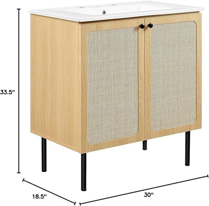 Modway EEI-6695-OAK-WHI Chaucer 30" Bathroom Vanity, Oak White