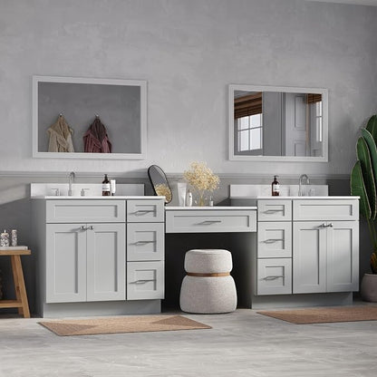 102" Bathroom Vanity with 6 Drawers, Carrara Quartz Top and Ceramic Sink, Shaker Style, Solid Wood Frame, 5 Piece Vanity with 3 Piece Countertop, 103" x 22"x35.25 (Gray)