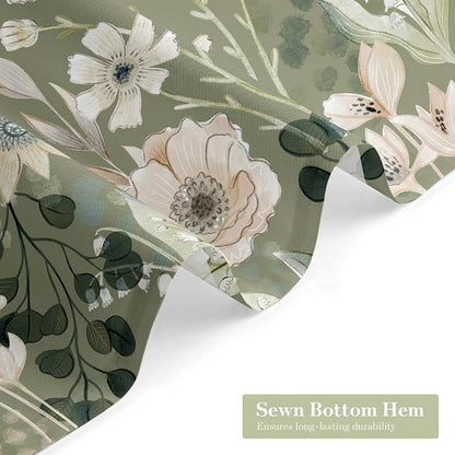 Boho Floral Shower Curtain, Green Botanical Fabric Curtain, 72 x 72 | Boho Chic Floral, Vintage Botanical, Modern Farmhouse, Eclectic Rustic, Colorful Flowers, Fabric Shower Curtain