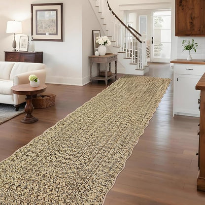 Imitation Braided Collection-Print Long Hallway Runners 2x10 Washable Area Rug, Farmhouse Rustic Bordered Area Rug Non Slip Soft Low Pile Indoor Carpet Runners for Entryways, Laundry Room