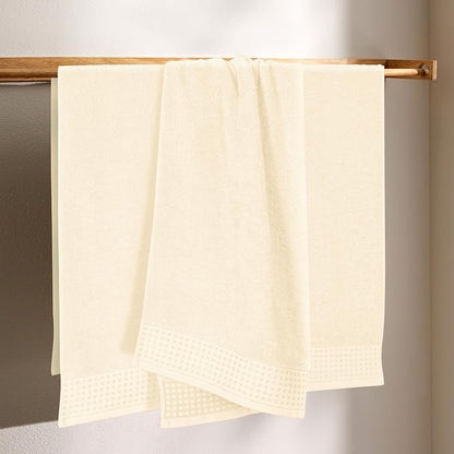 GLAMBURG Ultra Soft 4 Pack Oversized Bath Towel Set 27x54 inches, 100% Cotton Bath Towels, Highly Absorbant Compact Quickdry & Lightweight Towel, Ideal for Gym Travel Camp Pool - Ivory