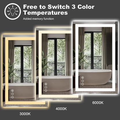 LED Bathroom Mirror 68"X36" with Front Light and Backlit | Stepless Dimmable, Anti-Fog, Shatter-Proof, HD Reflection, Memory, 3 Colors Lighting, UL Listed (Horizontal/Vertical).