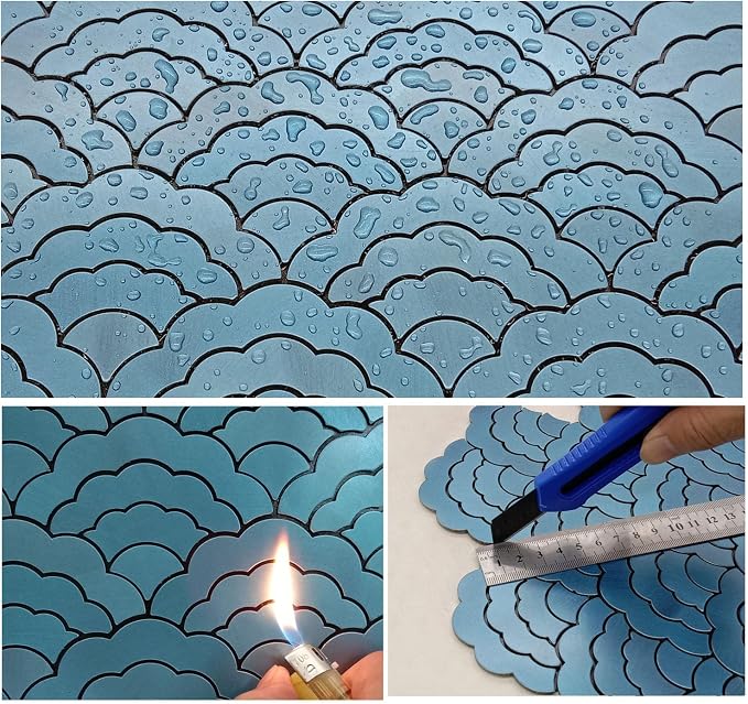 XUANINY Peel and Stick Metal Backsplash Tiles, Frosted Blue, 11-Pack | Self Adhesive, Cloud-shaped Aluminum Mosaic, 3D Wall Sticker, For Kitchen Bathroom Living Room Decor