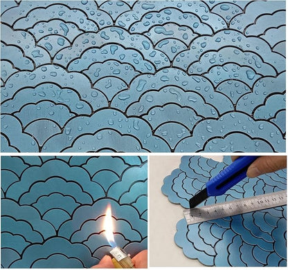 XUANINY Peel and Stick Metal Backsplash Tiles, Frosted Blue, 11-Pack | Self Adhesive, Cloud-shaped Aluminum Mosaic, 3D Wall Sticker, For Kitchen Bathroom Living Room Decor