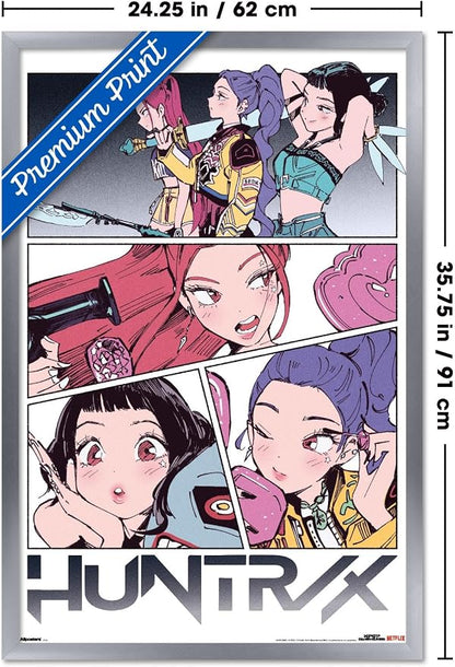Trends International Netflix KPop Demon Hunters (2025) - Huntrix Manga Panels Wall Poster, 34L x 22.4W, Silver Framed Version