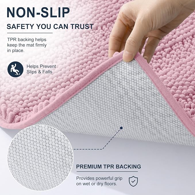 Smiry Thick Chenille Bathroom Runner Rugs 44x24, Soft Bath Mat, Dusty Rose | Quick‑Dry & Machine Washable, Non‑Slip Bath Carpet, Striped Bath Rugs for Tub & Shower, Modern Home Decor Accessories