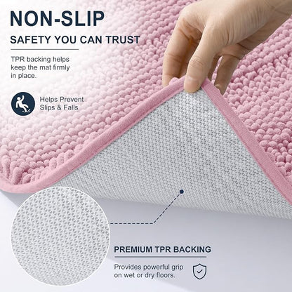 Smiry Thick Chenille Bathroom Runner Rugs 44x24, Soft Bath Mat, Dusty Rose | Quick‑Dry & Machine Washable, Non‑Slip Bath Carpet, Striped Bath Rugs for Tub & Shower, Modern Home Decor Accessories
