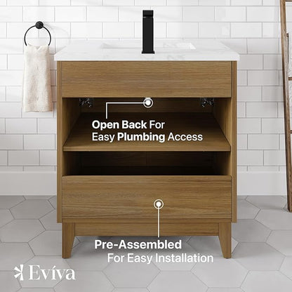 Eviva Graham 30 in. Oak Single Sink Bath Vanity with Porcelain Top and Integrated Sink