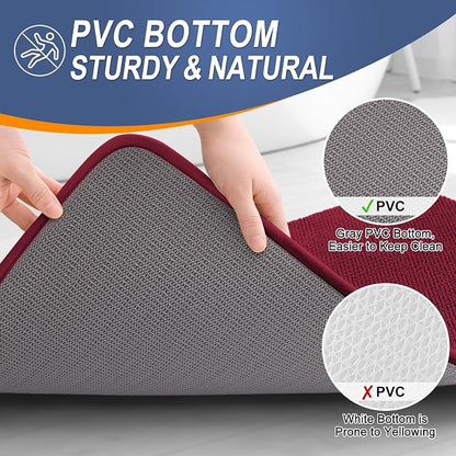 OLANLY Memory Foam Bathroom Runner Rugs 44x24, Absorbent Long Mat, Burgundy | Soft Quick Dry Bath Rugs, Non-Slip Carpet, Machine Washable Mat for Bathroom Floor, Tub and Shower, Home Decor Accessories