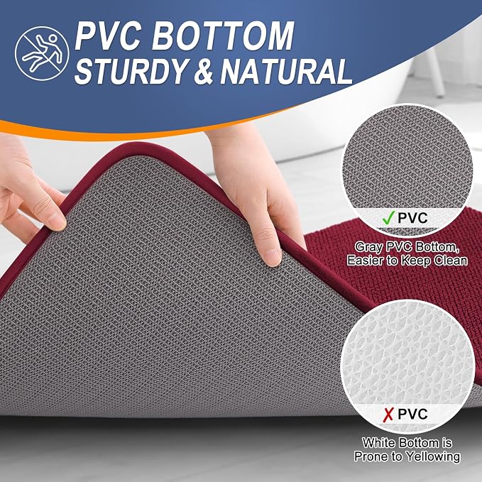 OLANLY Thick Memory Foam Bathroom Rugs 36x24, Absorbent Bath Mat, Burgundy | Soft Quick Dry Bath Rugs, Non-Slip, Machine Washable Carpet for Bathroom Floor, Tub and Shower, Home Decor Accessories