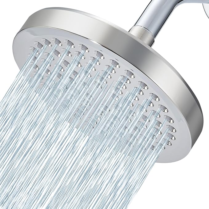 Voolan High Pressure Rain Shower Head - Luxury Modern Look - The Perfect Adjustable Replacement For Your Bathroom Showerhead - Comfortable Shower Experience Even at Low Water Flow (6“ Brushed Chrome)