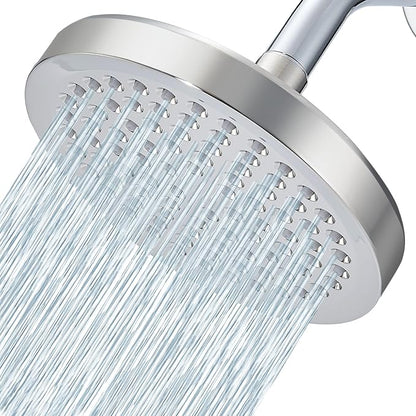 Voolan High Pressure Rain Shower Head - Luxury Modern Look - The Perfect Adjustable Replacement For Your Bathroom Showerhead - Comfortable Shower Experience Even at Low Water Flow (6“ Brushed Chrome)