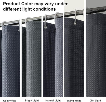 Extra Long Shower Curtain Set- 96 Inch Long Waffle Weave Heavy Duty Fabric Shower Curtains for Bathroom, Luxury Heavy Duty Thick Cloth Shower Curtain with 12 Plastic Hooks, 72x96, Grey