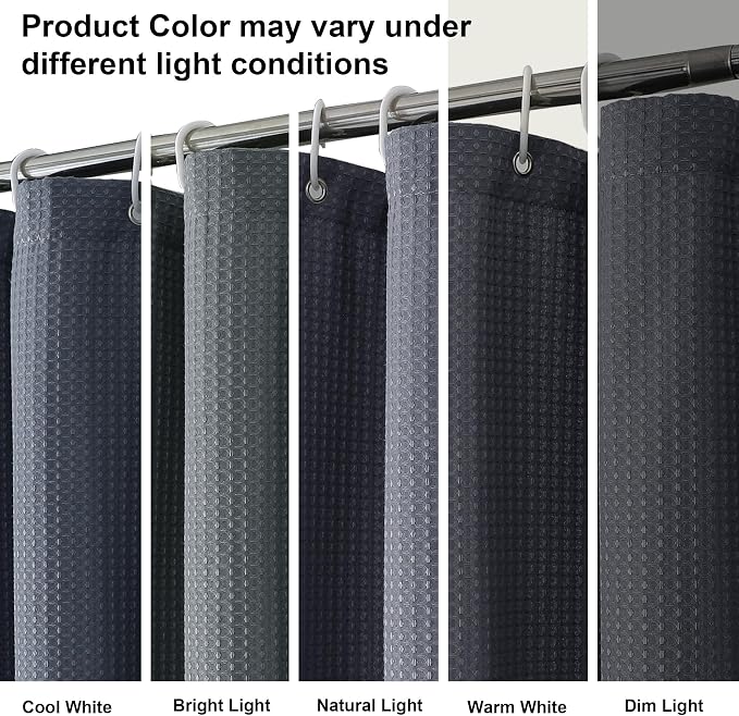 Grey Shower Curtain Set, Waffle Textured Heavy Duty Fabric Shower Curtain for Bathroom, Luxury Hotel Weighted 230GSM Bath Curtain with 12 Plastic Hooks, Machine Washable, 72x72