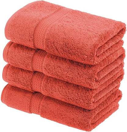 SUPERIOR Egyptian Cotton Plush & Absorbent, Hand Towel Set of 4, Coral | Quick Dry, Soft Luxury Towel Set, Bath Essentials for Bathroom, Guest Bath, Spa, 4 Piece Set, Madeline Towels