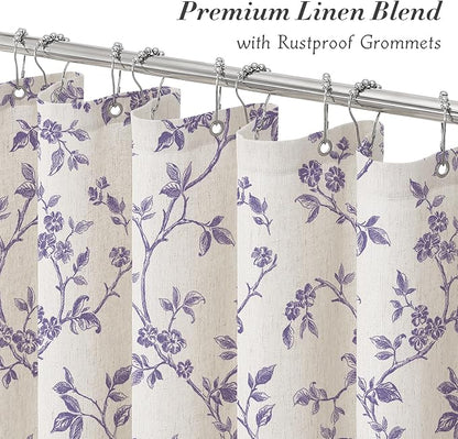MitoVilla Small Stall Linen Floral Shower Curtain for Bathroom,36 x 72 | Narrow Half BoHo Cottagecore Spring Shower Curtains, Modern Farmhouse Country Plant Leaves Bathroom Décor, 36 x 72