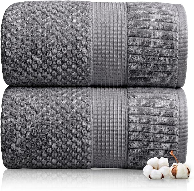 2 Pack Oversized Bath Towels 100% Cotton | Grey Towels | Oeko‑TEX Standard 100 | Soft & Absorbent, Quick‑Dry | Trinity Collection - Charcoal