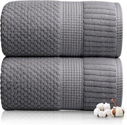 2 Pack Oversized Bath Towels 100% Cotton | Grey Towels | Oeko‑TEX Standard 100 | Soft & Absorbent, Quick‑Dry | Trinity Collection - Charcoal