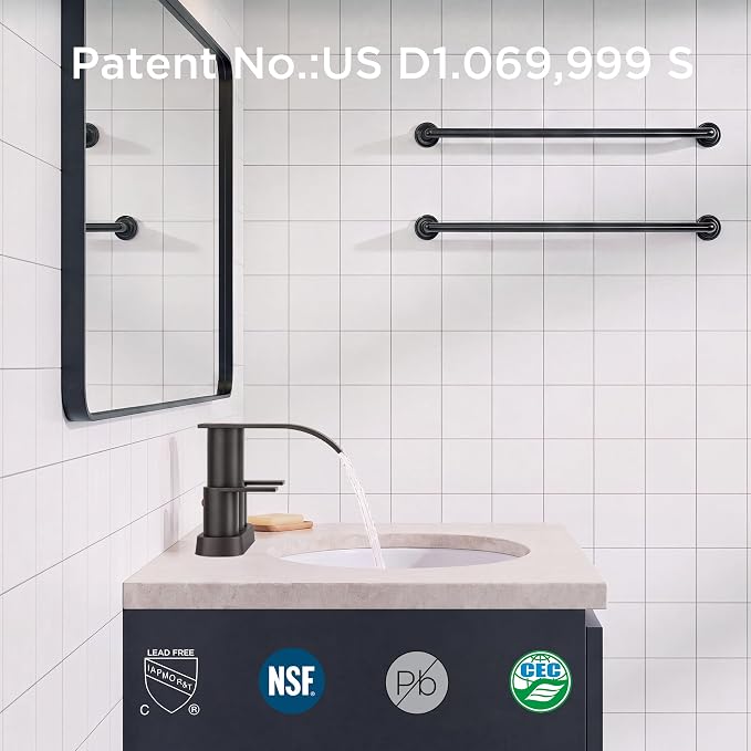 FORIOUS Bathroom Faucet 4 Inch Centerset 2 Hole Waterfall Oil Rubbed Bronze | Bathroom Sink Faucet 2 Handles with Pop up Drain and cUPC Hose, Lead-Free, Suitable for RV Vanity Lavatory and Restroom