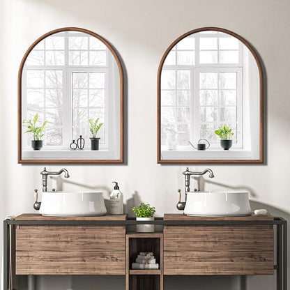 28"x36" Arch Wall Mirror for Wall, Wall Mounted Vanity Mirror for Bedroom, Wood Grain Finish Frame Mirror with Tempered Glass, Vintage Decorative for Bathroom, Entryway, Living Room, Walnut