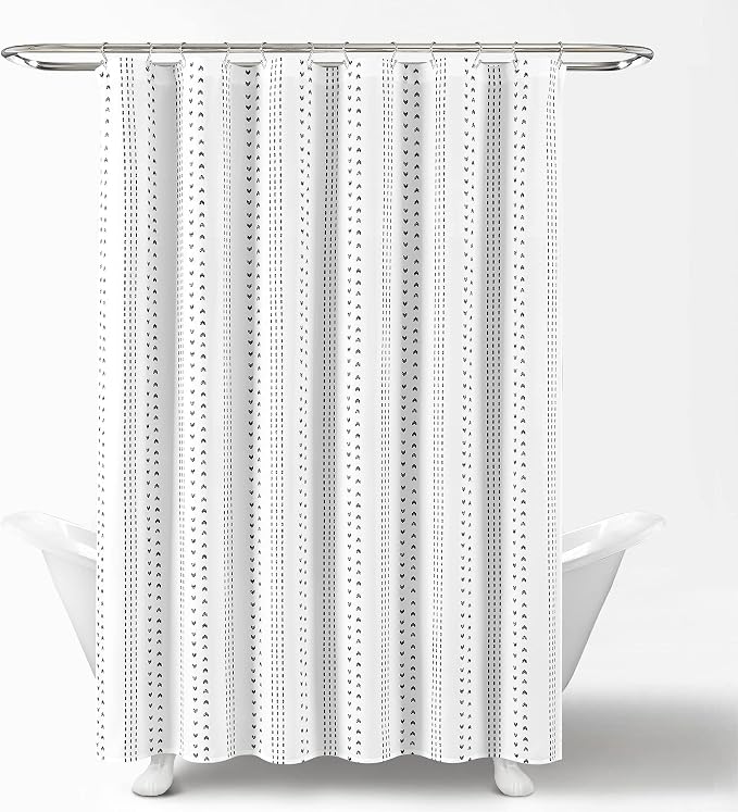 Lush Decor Hygge Stripe Shower Curtain Single 72" W x 72" L Black & White - Fabric Shower Curtains for Bathroom - White Bathroom Curtain