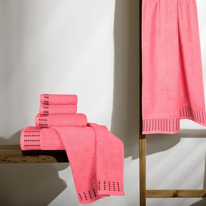 Ultra Soft 6 Pack Cotton Towel Set, Contains 2 Bath Towels 28x55 inch, 2 Hand Towels 16x24 inch & 2 Wash Cloths 12x12 inch, Ideal Everyday use, Compact & Lightweight - Coral Orange