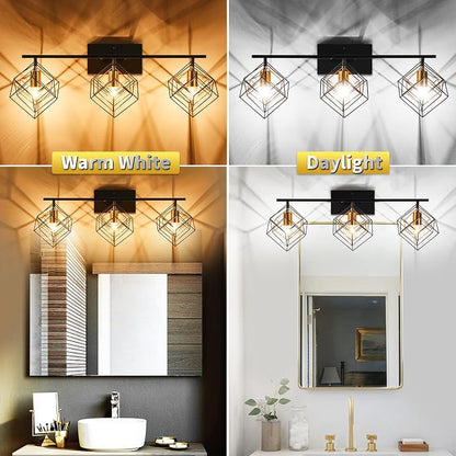 3 Light Vanity Light for Bathroom,Bathroom Light Fixtures Over Mirror with Rotatable 3 Cube Shades, Modern Wall Mounted Lights Matte Black,Industrial Black Vanity Light for Hallway Living Room