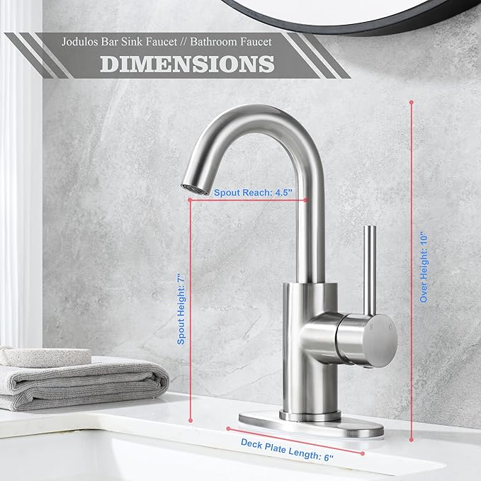 Brushed Nickel Bar Sink Faucet, Wet bar Faucet with 3 Hole Deck Plate and Supply Lines, Stainless Steel Single Handle Faucet for Bar Sink, Bathroom and Mini Kitchen Sink JU1100-BN