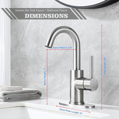 Brushed Nickel Bar Sink Faucet, Wet bar Faucet with 3 Hole Deck Plate and Supply Lines, Stainless Steel Single Handle Faucet for Bar Sink, Bathroom and Mini Kitchen Sink JU1100-BN