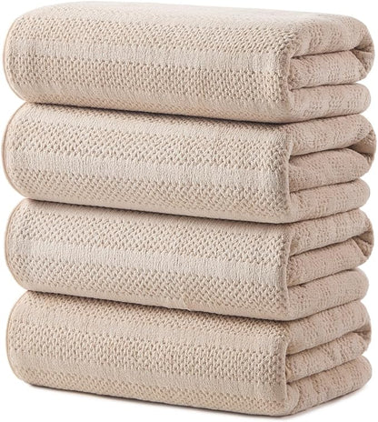ecolook Microfiber Bath Towels Set of 4, 31 x 63 Inch Extra Large Bath Towel Set, Super Soft & Highly Absorbent, Quick Dry Lightweight Towels for Bathroom, Gym, Spa, Pool & Travel, Camel
