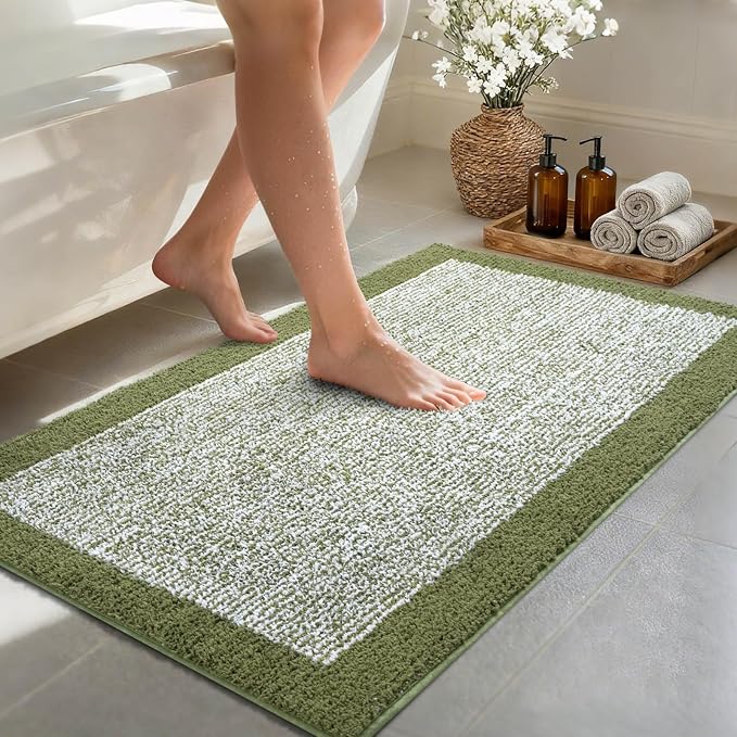 48x24 Long Bathroom Rugs Non Slip Washable,Large Bath Rugs for Bathroom Floor Tub,Soft Absorbent Quick Dry Bath Mats for Shower, Bathtub, Home Decor, Olive Green