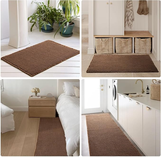 TYUU Waffle Runner Rug Bathroom, Long Boho Bath Mat, 60x24 Mocha | Super Absorbent Quick Dry Bath Rug, Non-Slip Backing, Soft Waffle Washable Farmhouse Bathroom Mats, Tub, Shower & Home Decor
