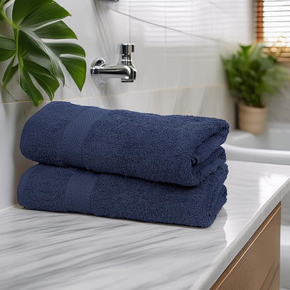 Commercial Bulk Pack of 12 Large Bath Towels – 100% Cotton Terry 24" x 50" – Ideal for Hotels, Salons, Gyms, Spas & Institutional Use – Navy Blue