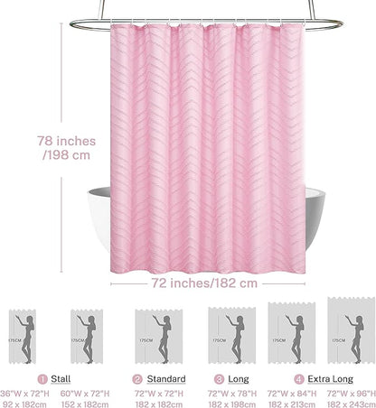 Pink Extra Long Boho Shower Curtain Pink Woven Fabric 78 in Shower Curtain, Tufted Chevron Striped, 72 x 78, Modern Chic Textured Minimalist Cute Shower Curtain for Bathroom