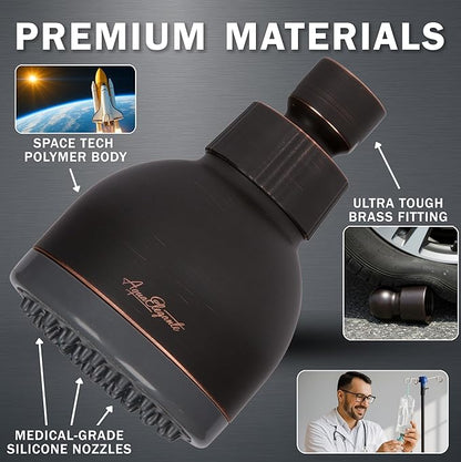 High Pressure Shower Head - 1.8 GPM - Oil-Rubbed Bronze | Best 3 Inch Wall Mount Bathroom Showerhead For Boosting Low Flow With Anti-Clog Nozzles, Adjustable Brass Ball Joint